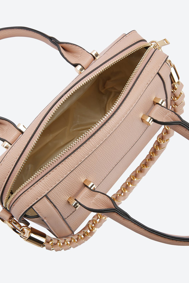 Dual Handle Embellished Pink Handbag