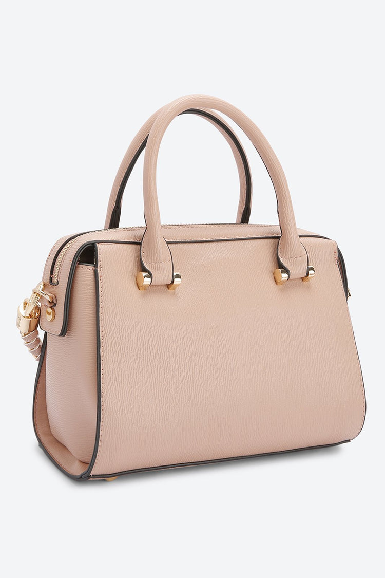 Dual Handle Embellished Pink Handbag
