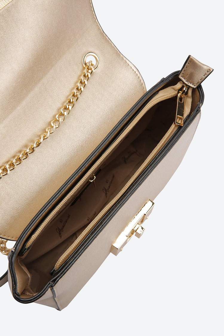 Front Flap Embellished Golden Messenger bag