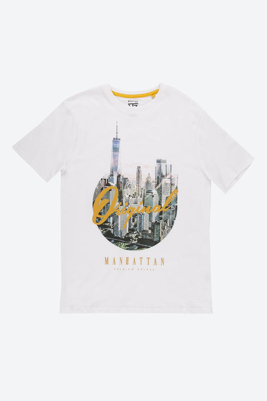 Short Sleeve Graphic Print White T-Shirt