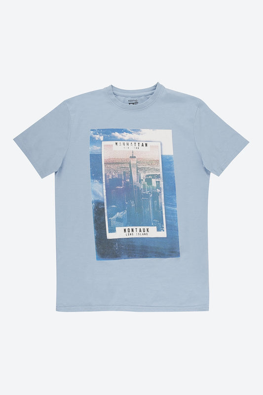 Short Sleeve Graphic Print Blue T-Shirt