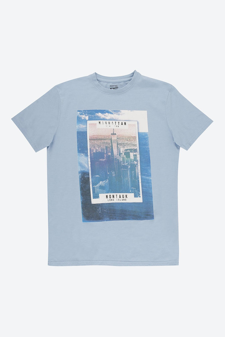 Short Sleeve Graphic Print Blue T-Shirt
