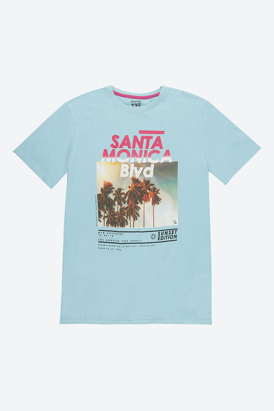 Short Sleeve Graphic Print Blue T-Shirt