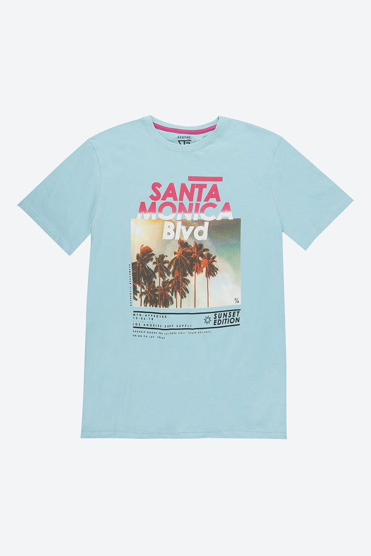 Short Sleeve Graphic Print Blue T-Shirt