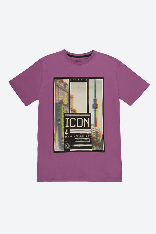 Short Sleeve Graphic Print Purple T-Shirt