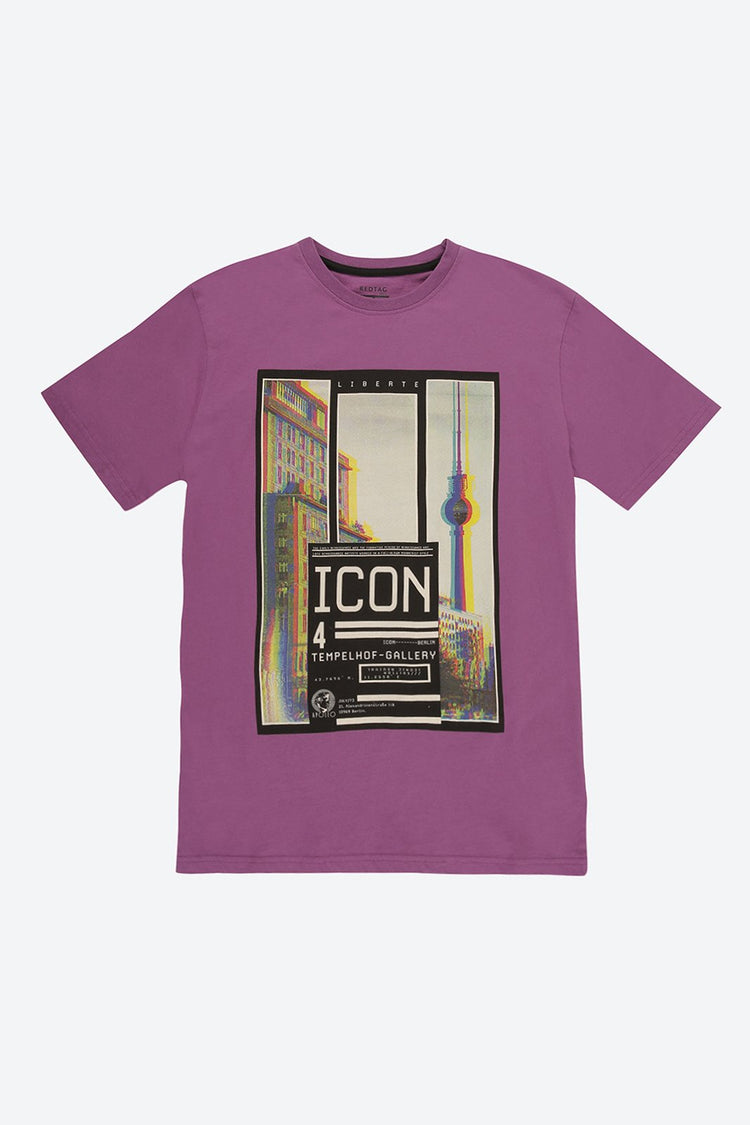 Short Sleeve Graphic Print Purple T-Shirt