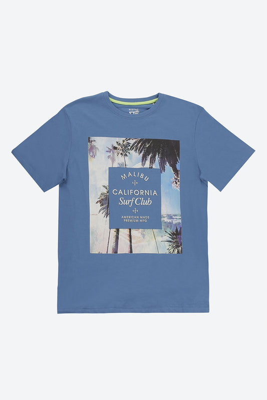 Short Sleeve Graphic Print Blue T-Shirt
