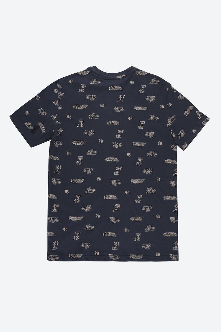 Short Sleeve Graphic Print Dark Blue T-Shirt