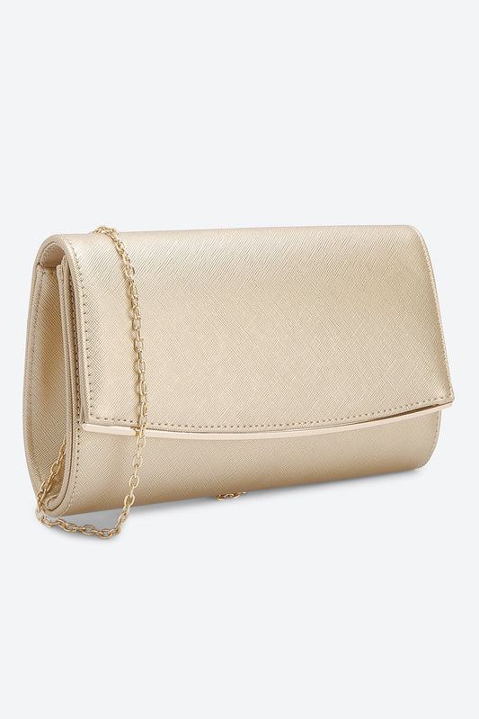 Front Flap Embellished Golden Clutch