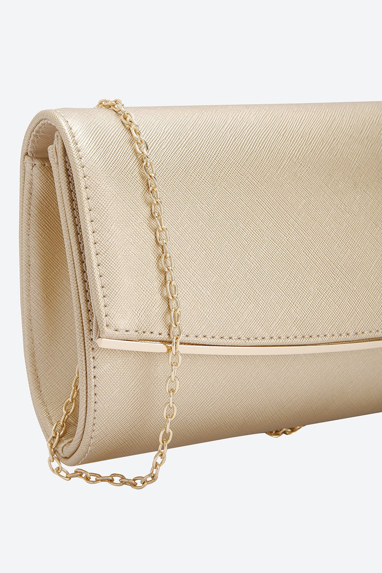 Front Flap Embellished Golden Clutch