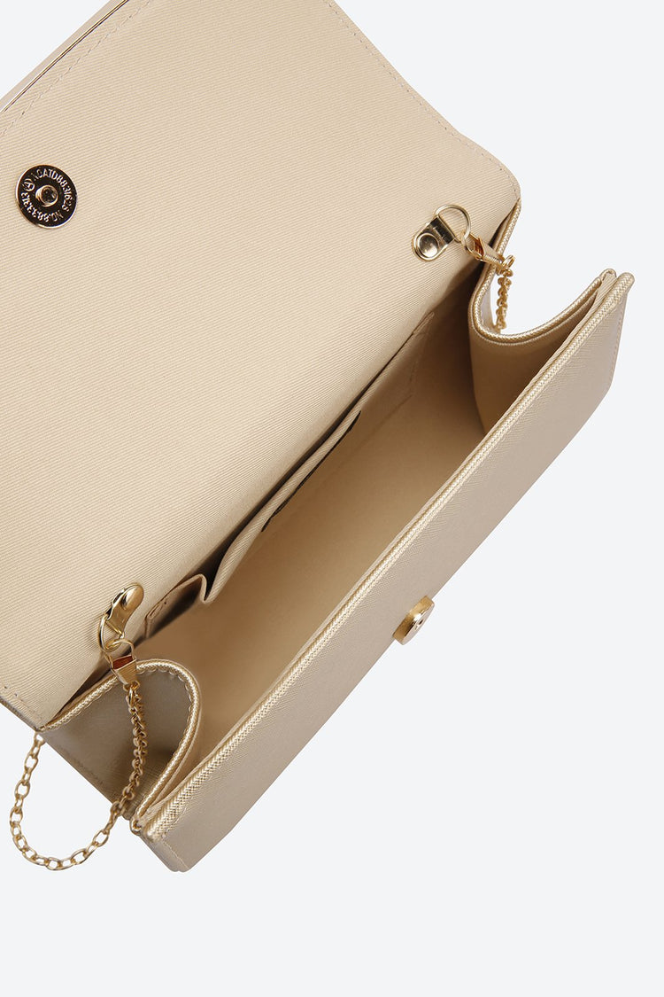Front Flap Embellished Golden Clutch