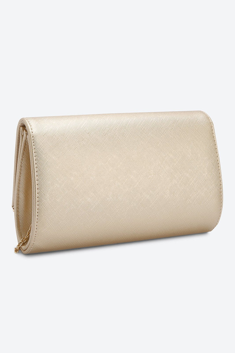Front Flap Embellished Golden Clutch