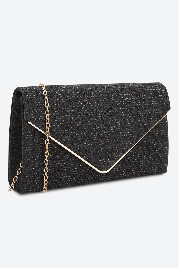 Front Flap Embellished Black Clutch