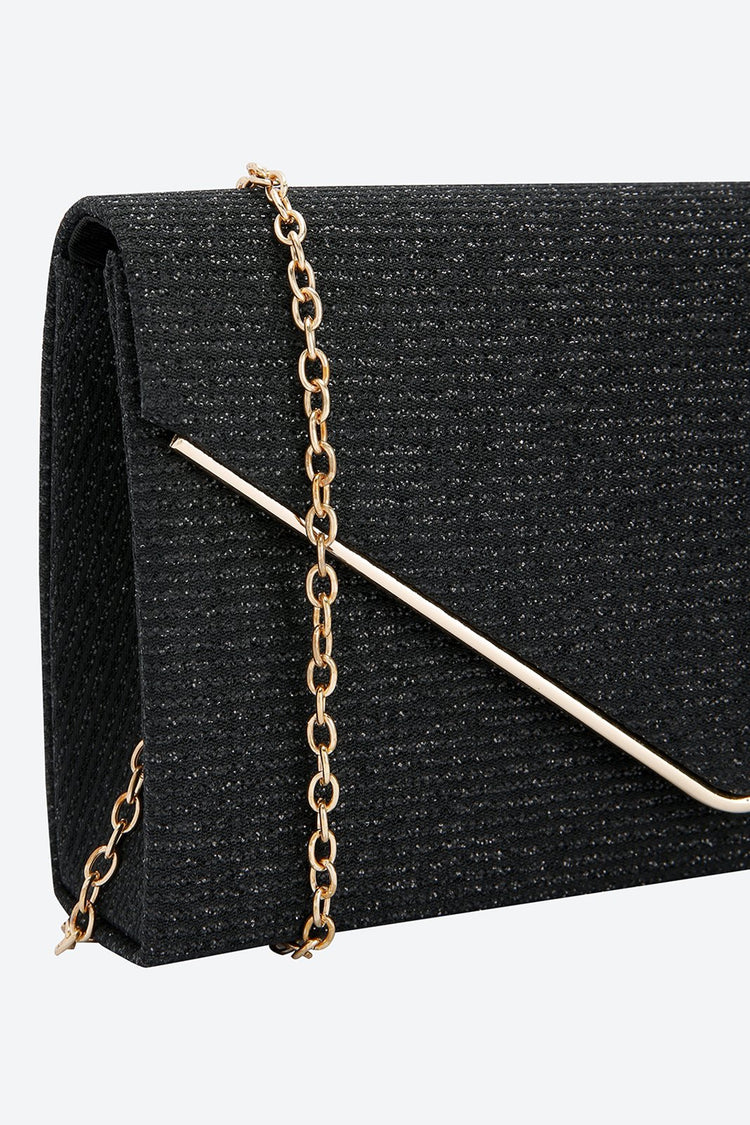 Front Flap Embellished Black Clutch