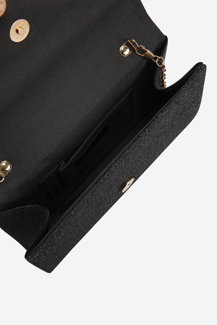 Front Flap Embellished Black Clutch
