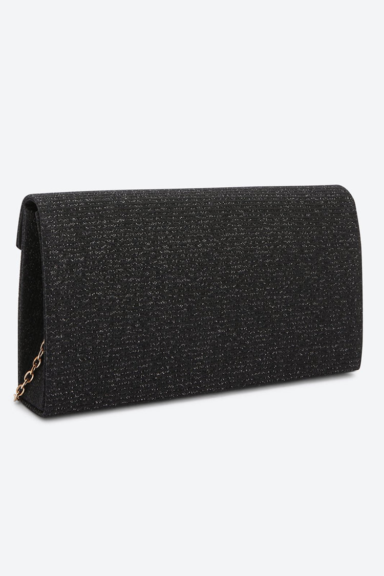 Front Flap Embellished Black Clutch