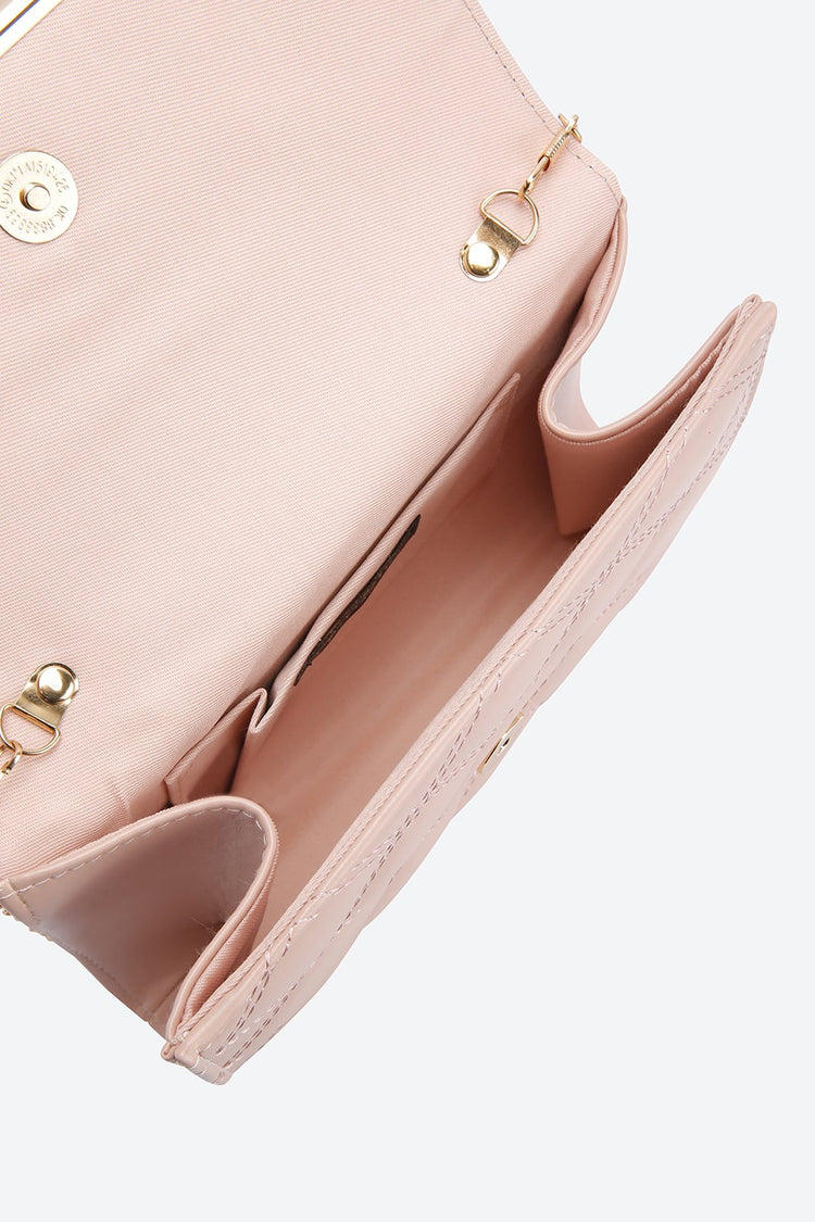 Front Flap Embellished Pink Clutch