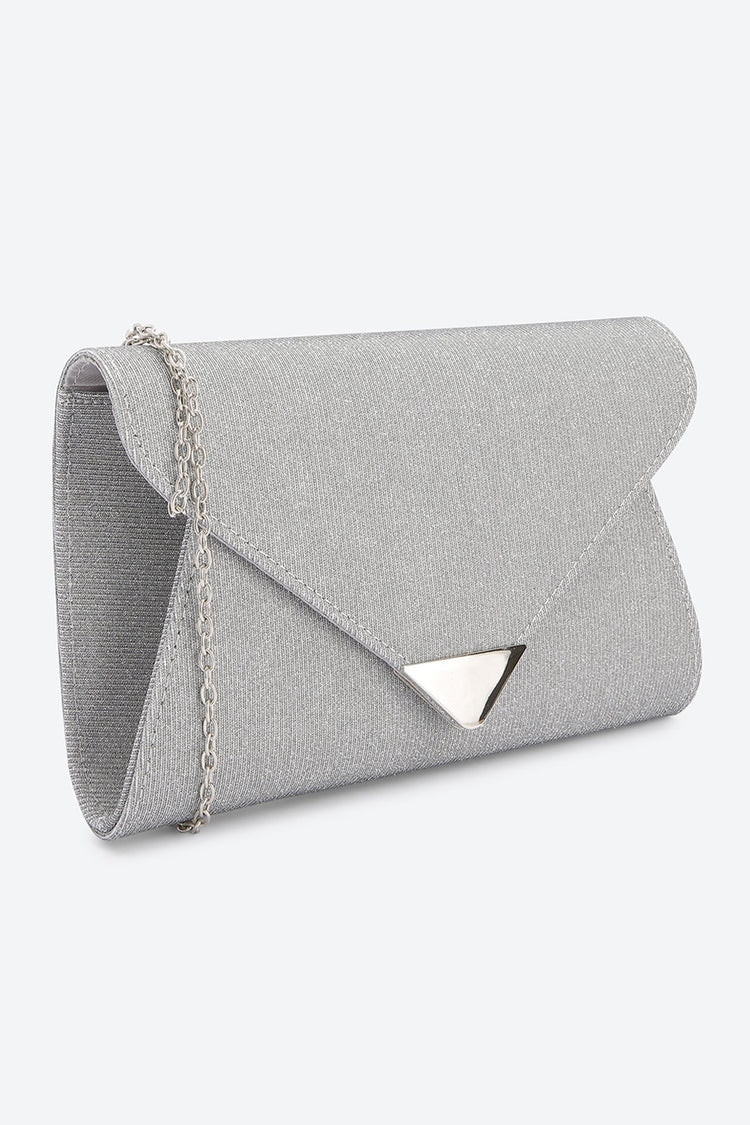 Front Flap Embellished Silver Clutch