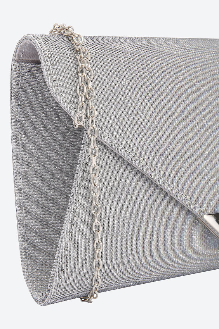 Front Flap Embellished Silver Clutch
