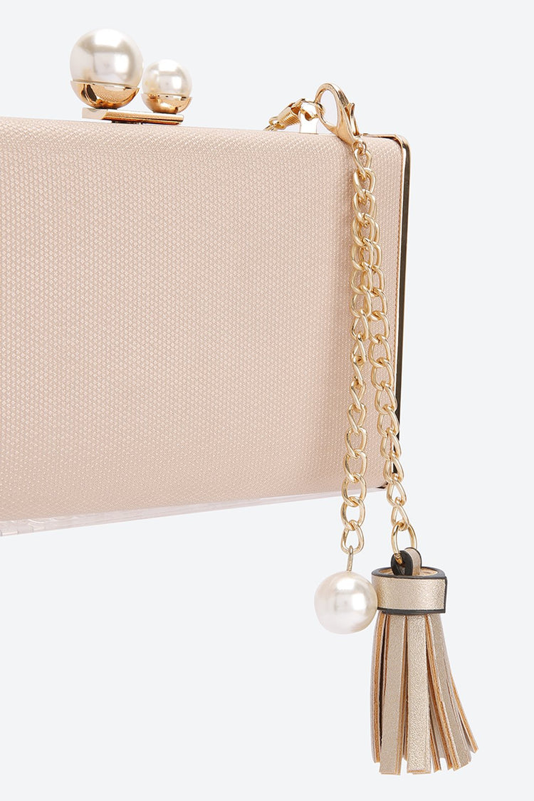 Chain Strap Embellished Golden Clutch
