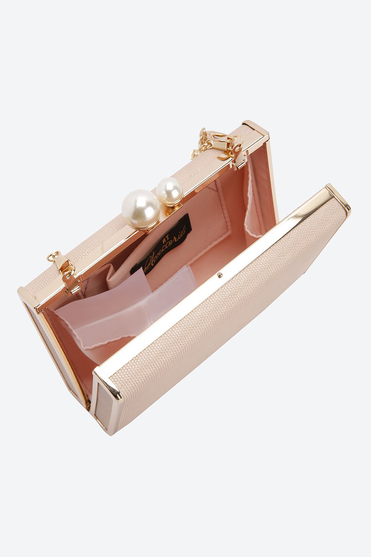 Chain Strap Embellished Golden Clutch