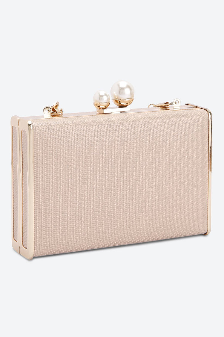 Chain Strap Embellished Golden Clutch
