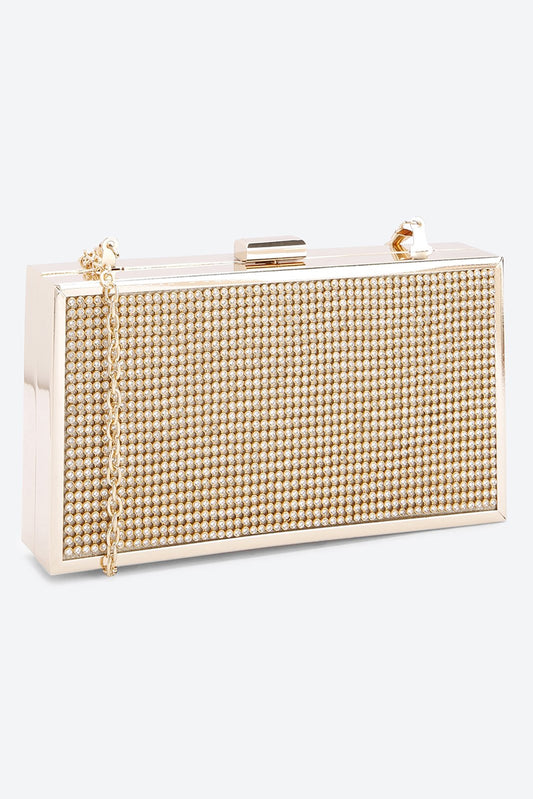 Chain Strap Embellished Golden Clutch