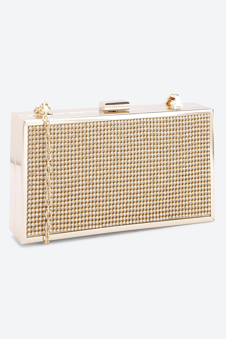 Chain Strap Embellished Golden Clutch