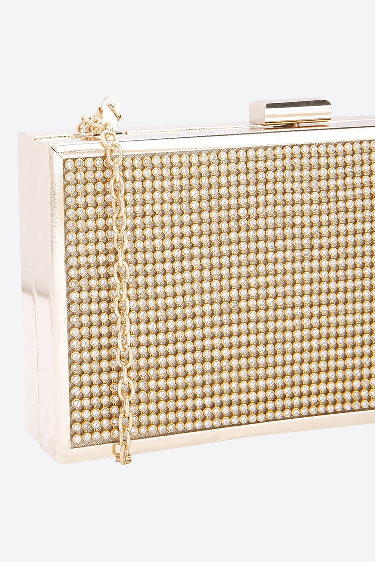 Chain Strap Embellished Golden Clutch