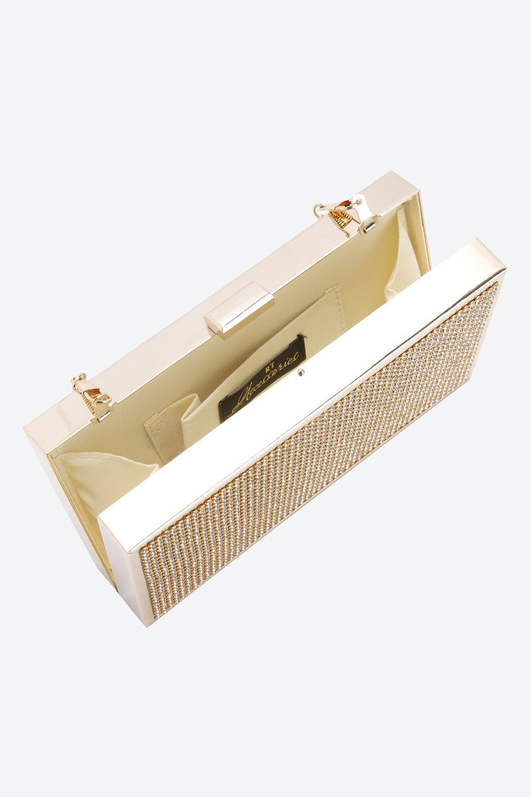 Chain Strap Embellished Golden Clutch