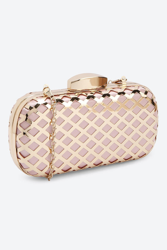Chain Strap Embellished Golden Clutch
