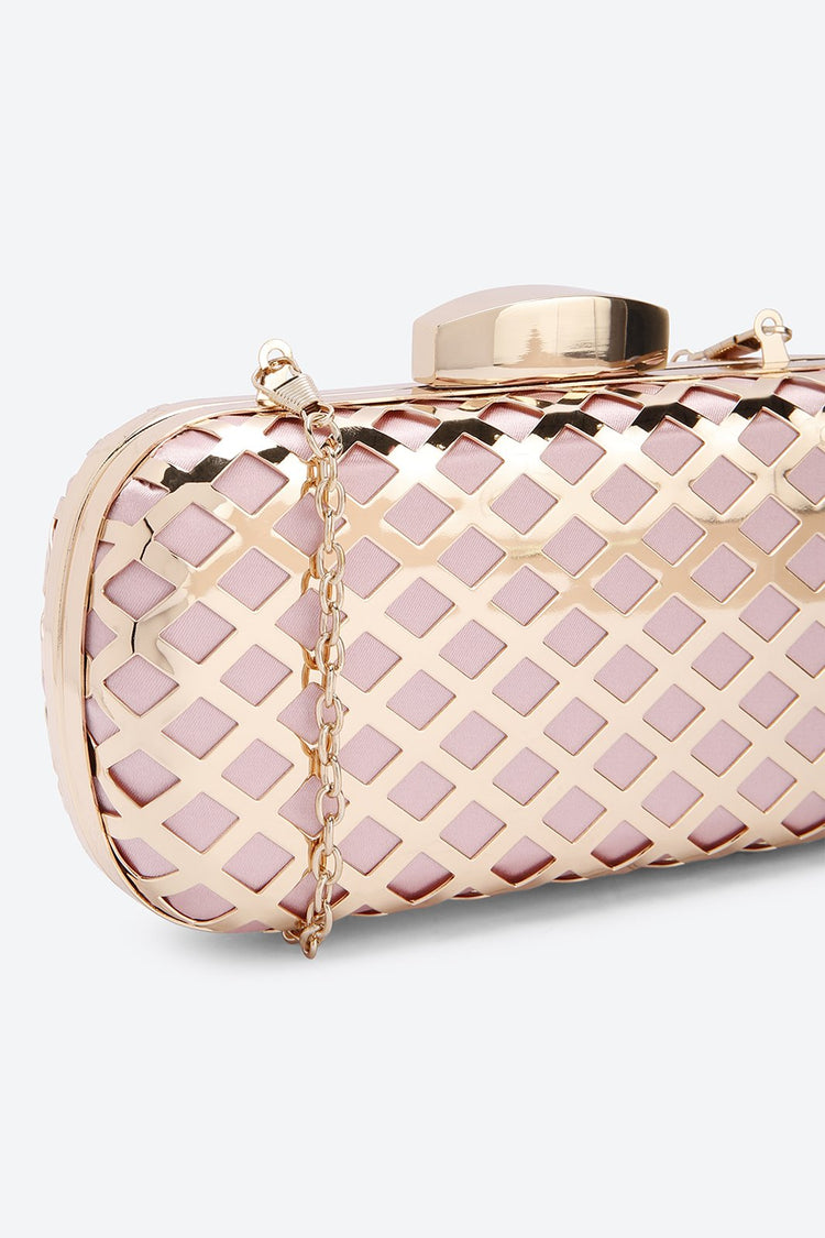 Chain Strap Embellished Golden Clutch