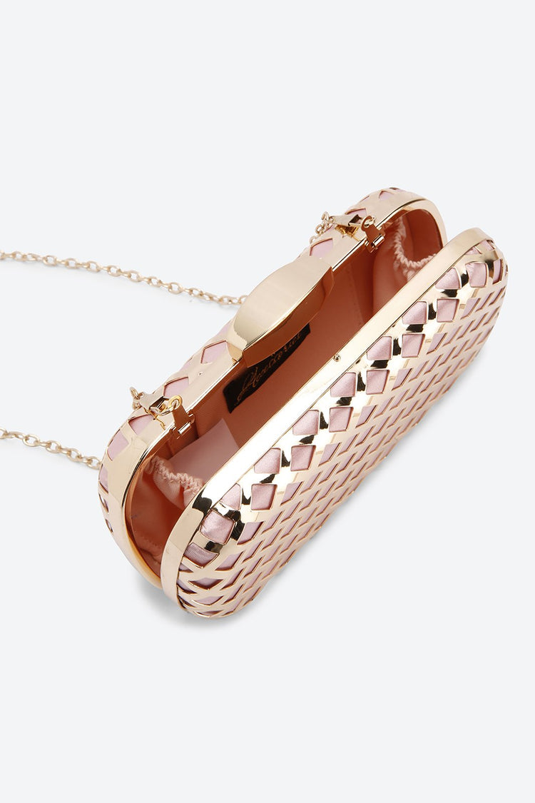 Chain Strap Embellished Golden Clutch