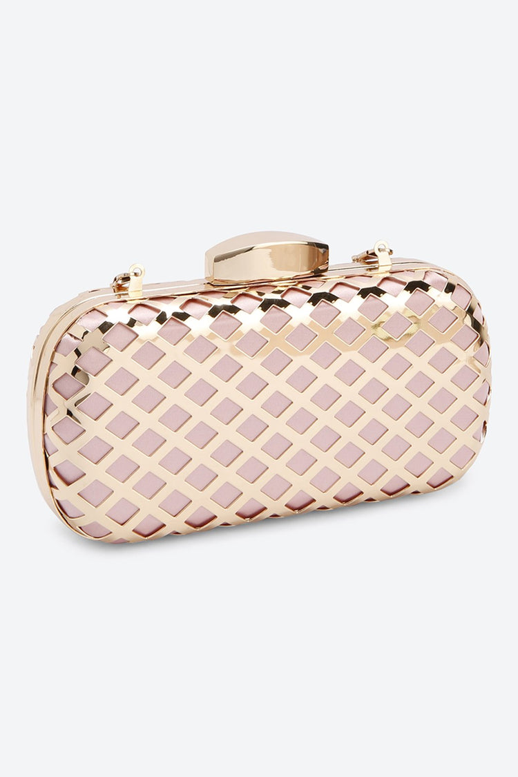 Chain Strap Embellished Golden Clutch