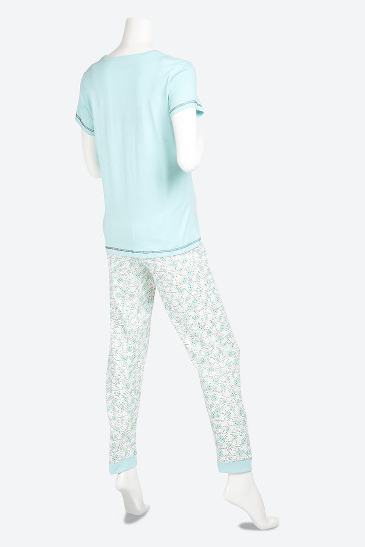 Short Sleeve Graphic Printed Blue Pyjama Set