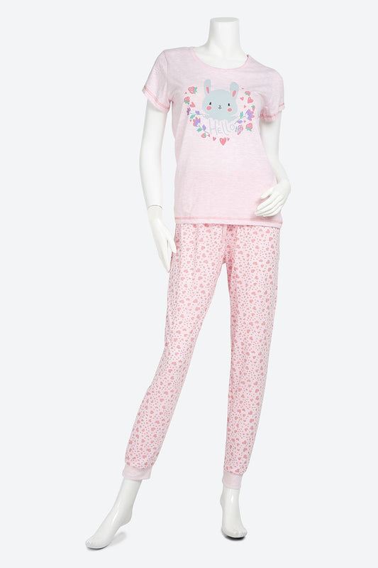 Short Sleeve Graphic Printed Pink Pyjama Set