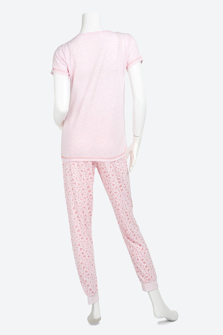 Short Sleeve Graphic Printed Pink Pyjama Set