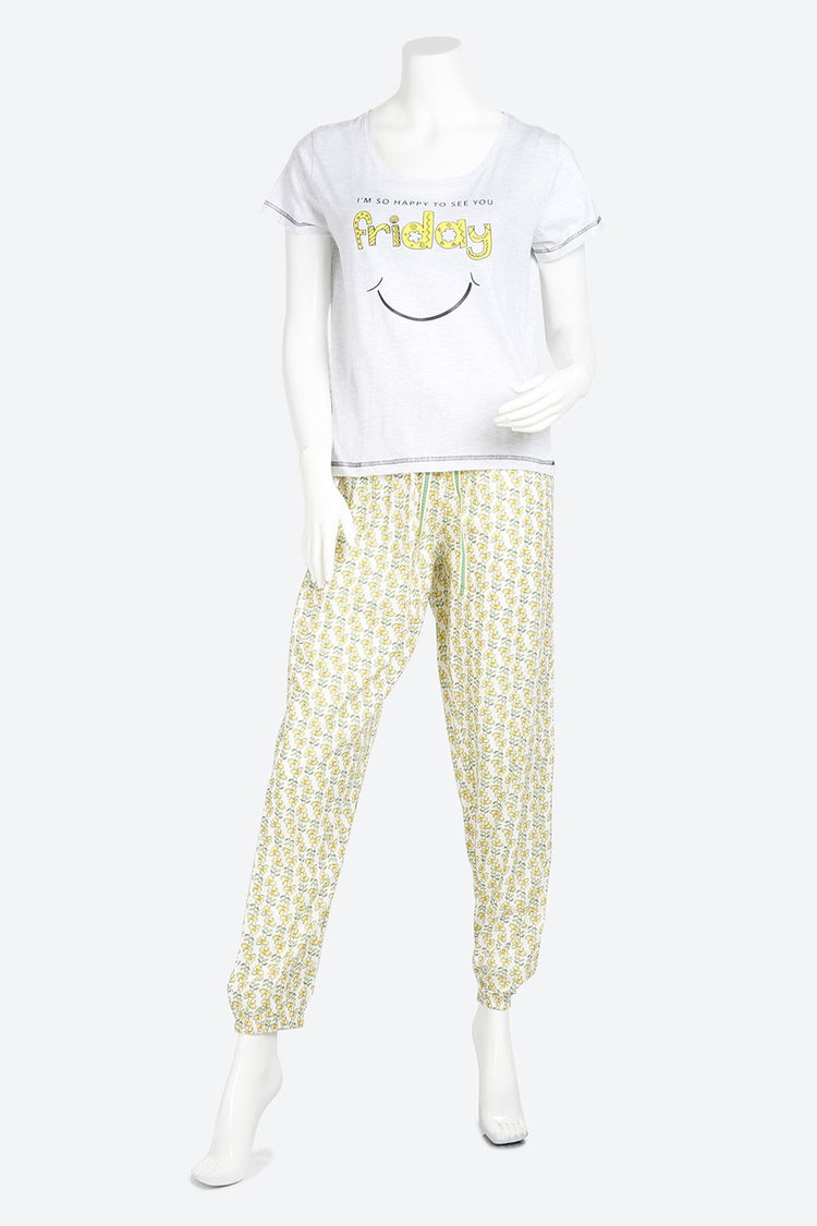 Short Sleeve Graphic Printed Multicolor Pyjama Set