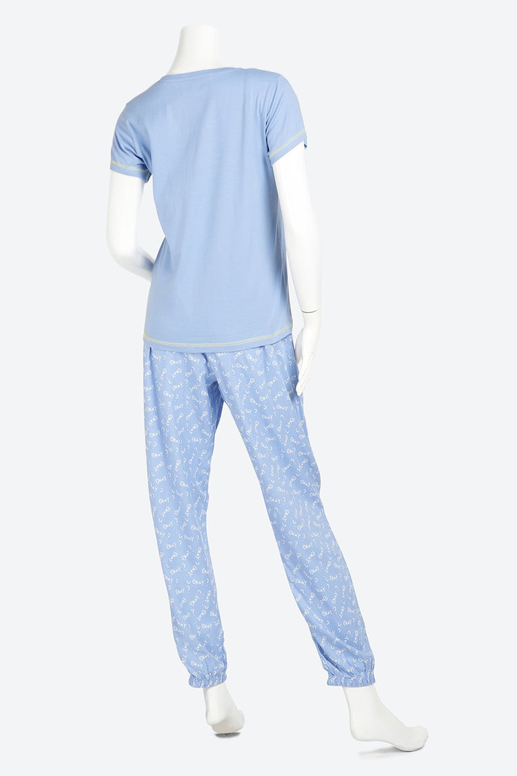 Short Sleeve Graphic Printed Blue Pyjama Set