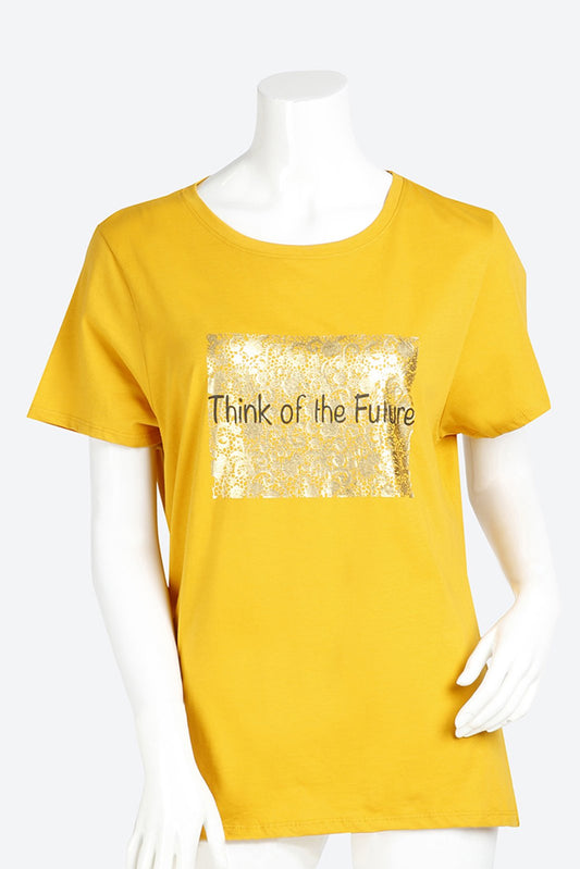 Short Sleeve Graphic Print Yellow T-Shirt