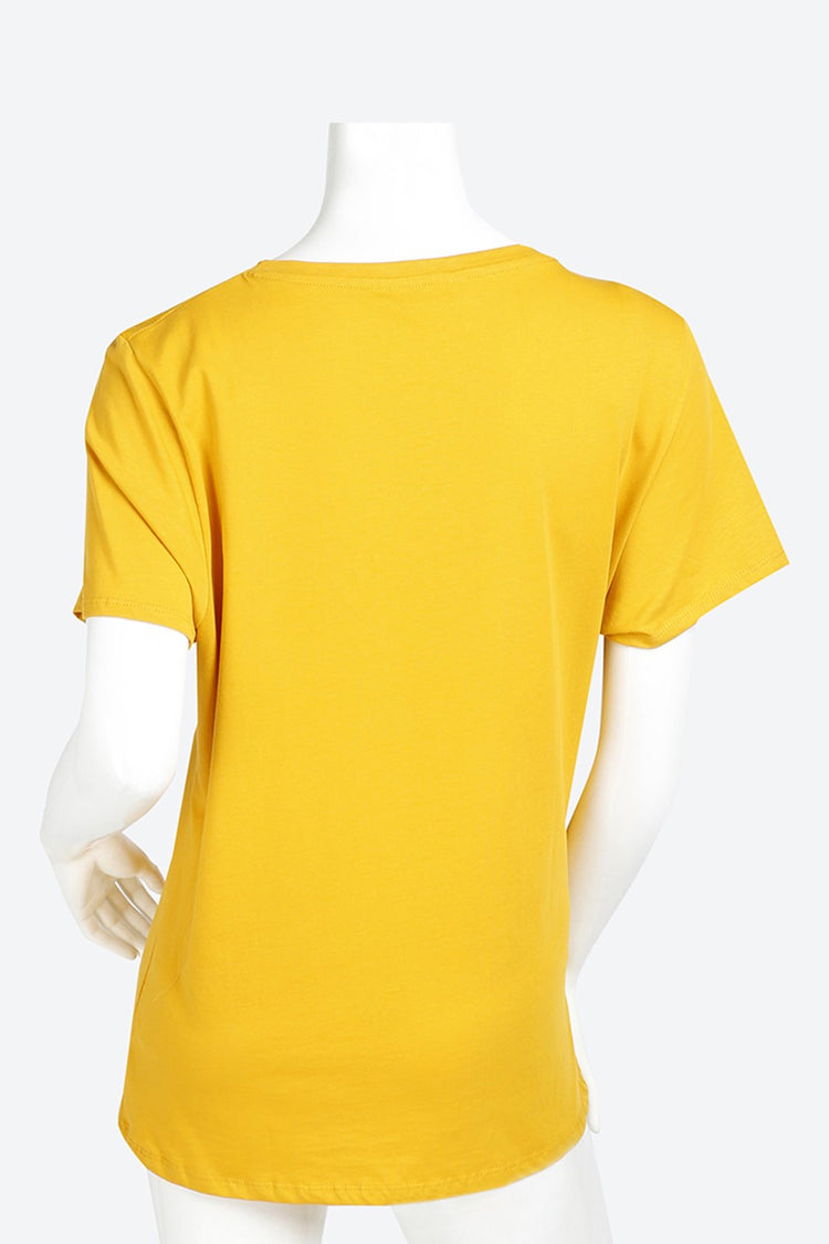 Short Sleeve Graphic Print Yellow T-Shirt